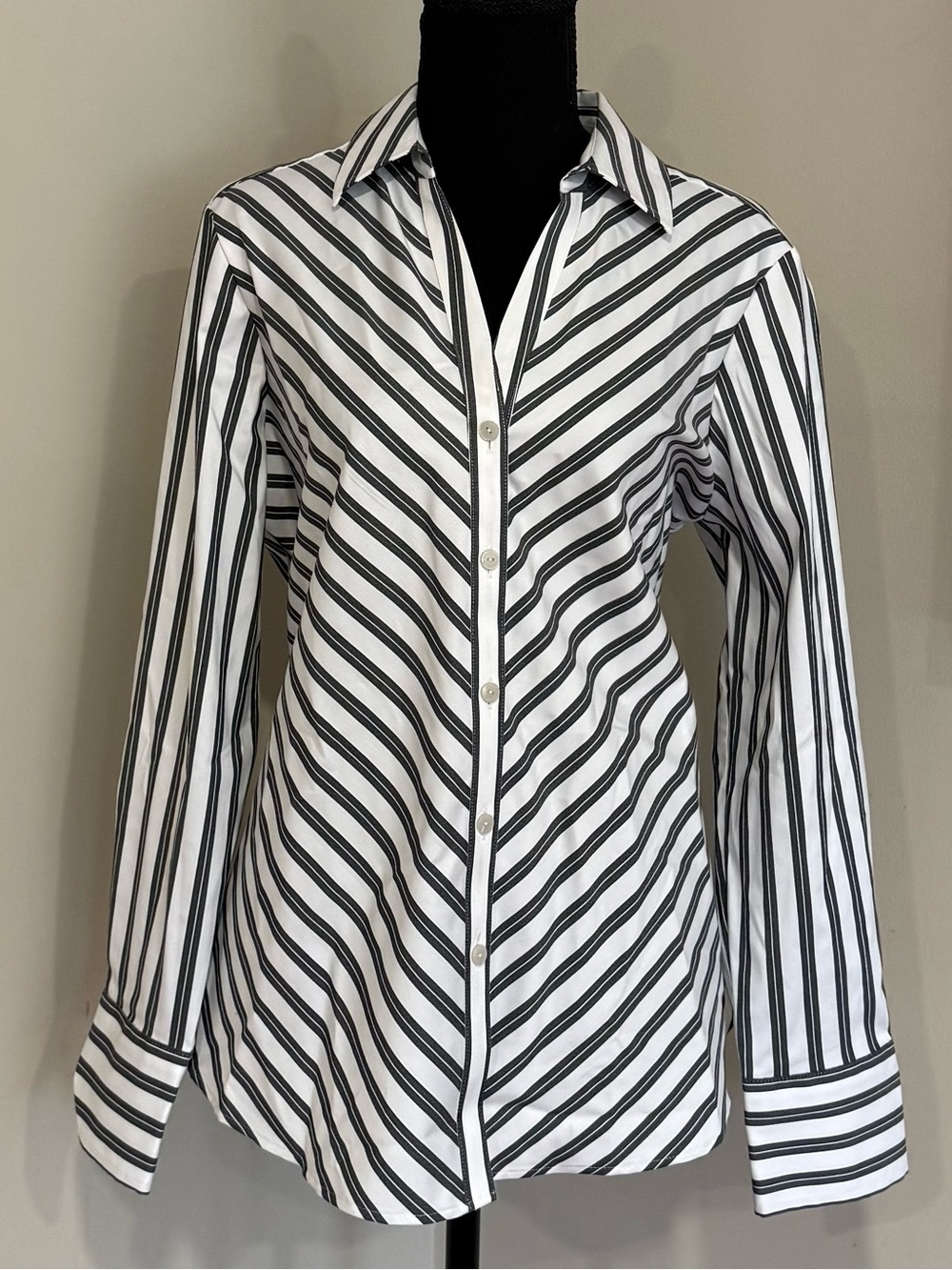NWT Foxcroft Black & White Striped Button-Down Shirt